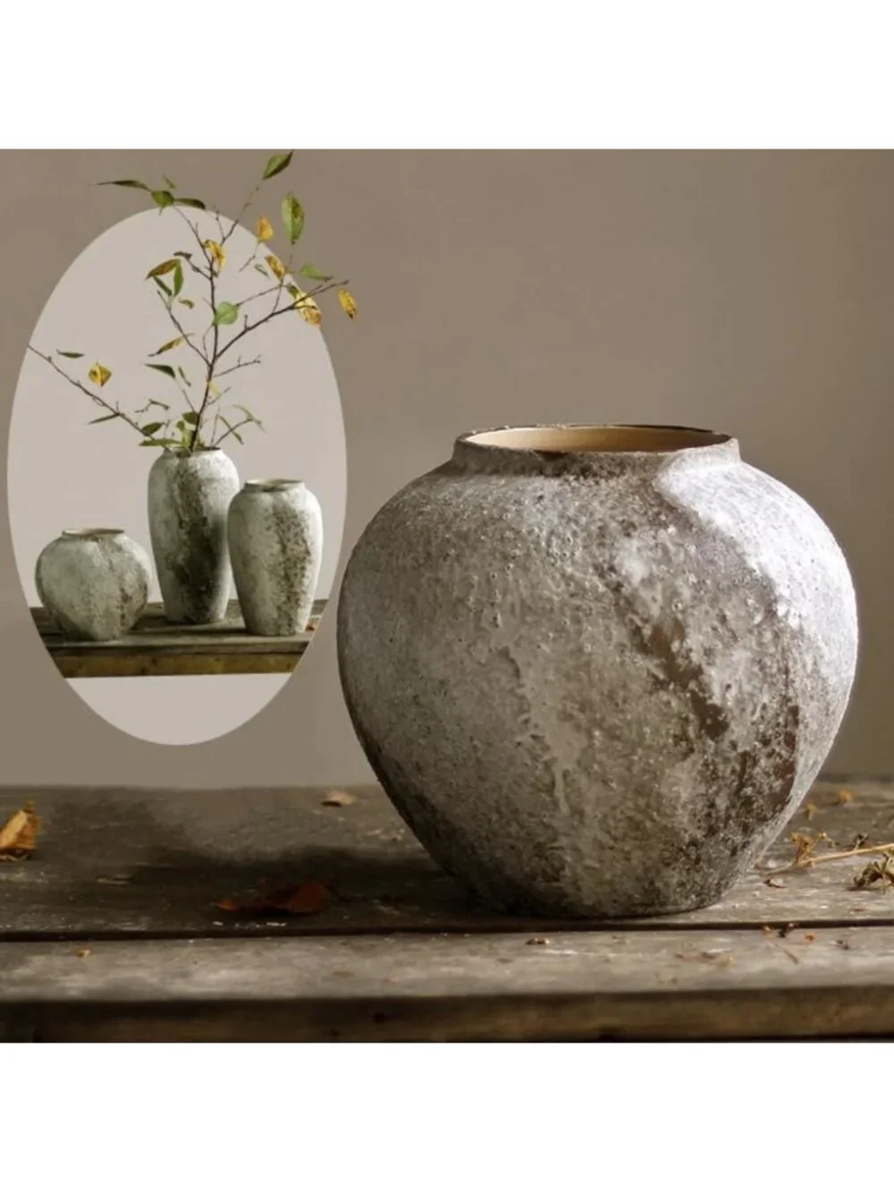 Rustic Tall Ceramic Floor Vase - Vintage Farmhouse Decor for Living Room